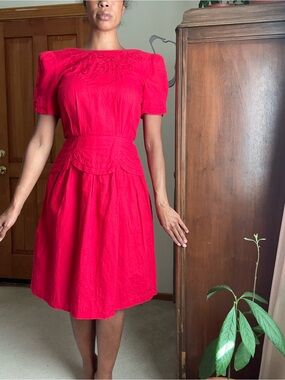 Bright Red Women's Short Sleeve  vintage Dress